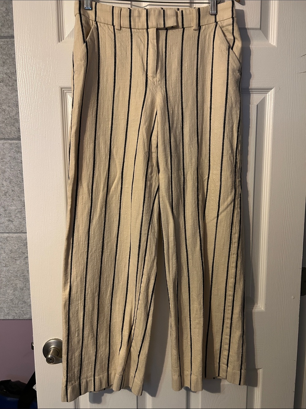 Women’s Cream Pinstripe Casual Trousers